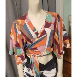Y2K Hippie Boho Abstract Criss Criss Crop XL‎ Fairy Cape Sleeves Spoon jeans